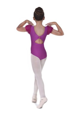 Girls puff sleeved leotard pinched key hole back